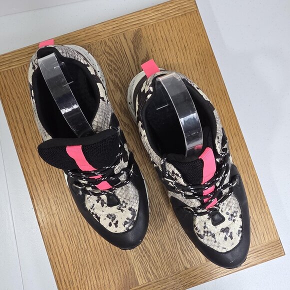 Akima Shoes Women Size 10M Black White Pink Snake Print Low Athletic Sneakers - Picture 6 of 8